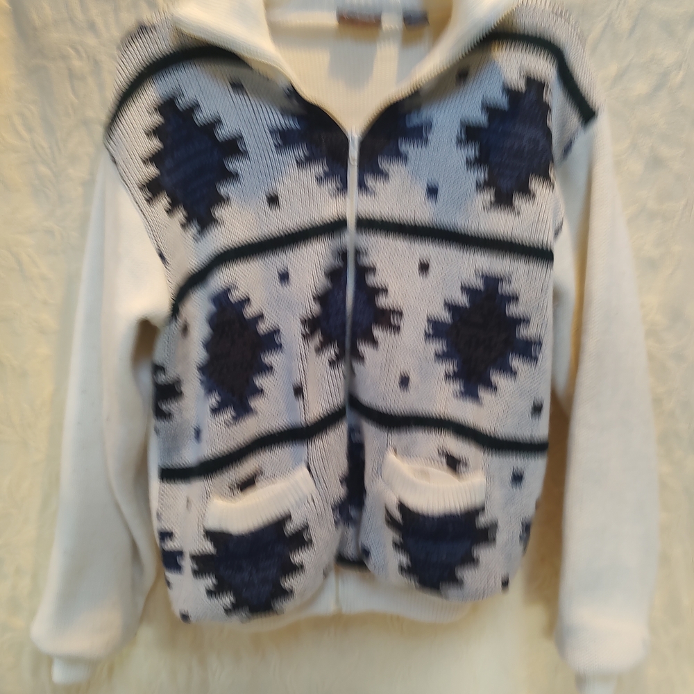 Jb Buck Men's Navy and White Geometric Cardigan